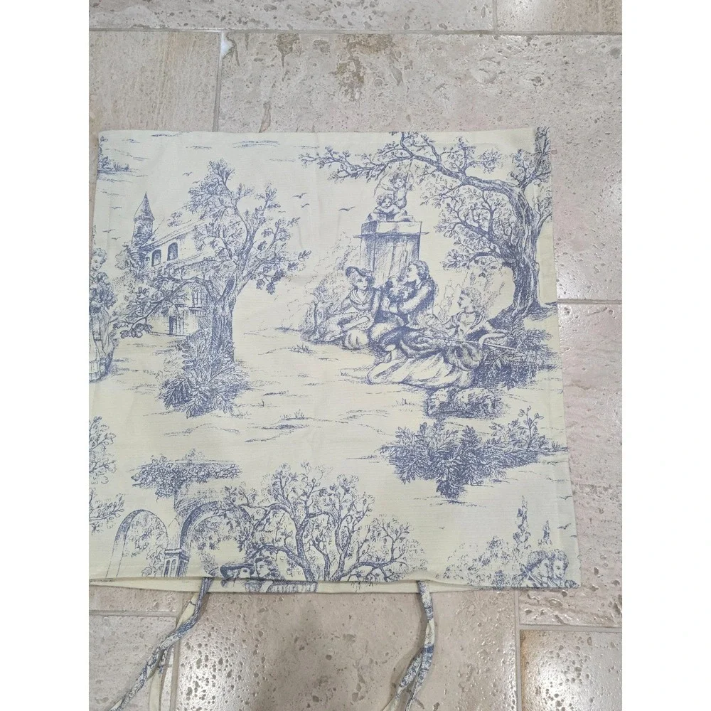 Chair Cushion COVER with ties Toile de Jouy fabric Aimee Cream Blue French 19x18